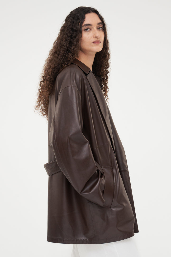 Leather Belted Short Coat
