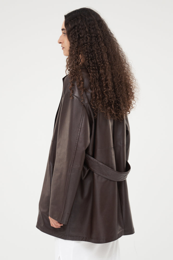 Leather Belted Short Coat