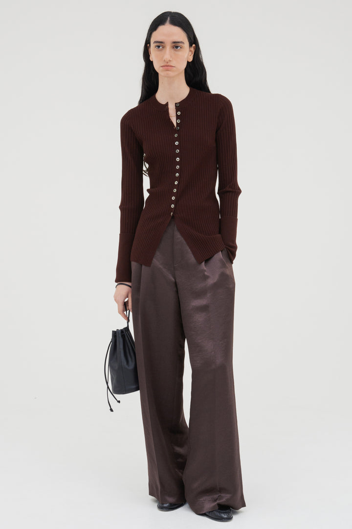 Long Sleeve Rib Cardigan / Black
