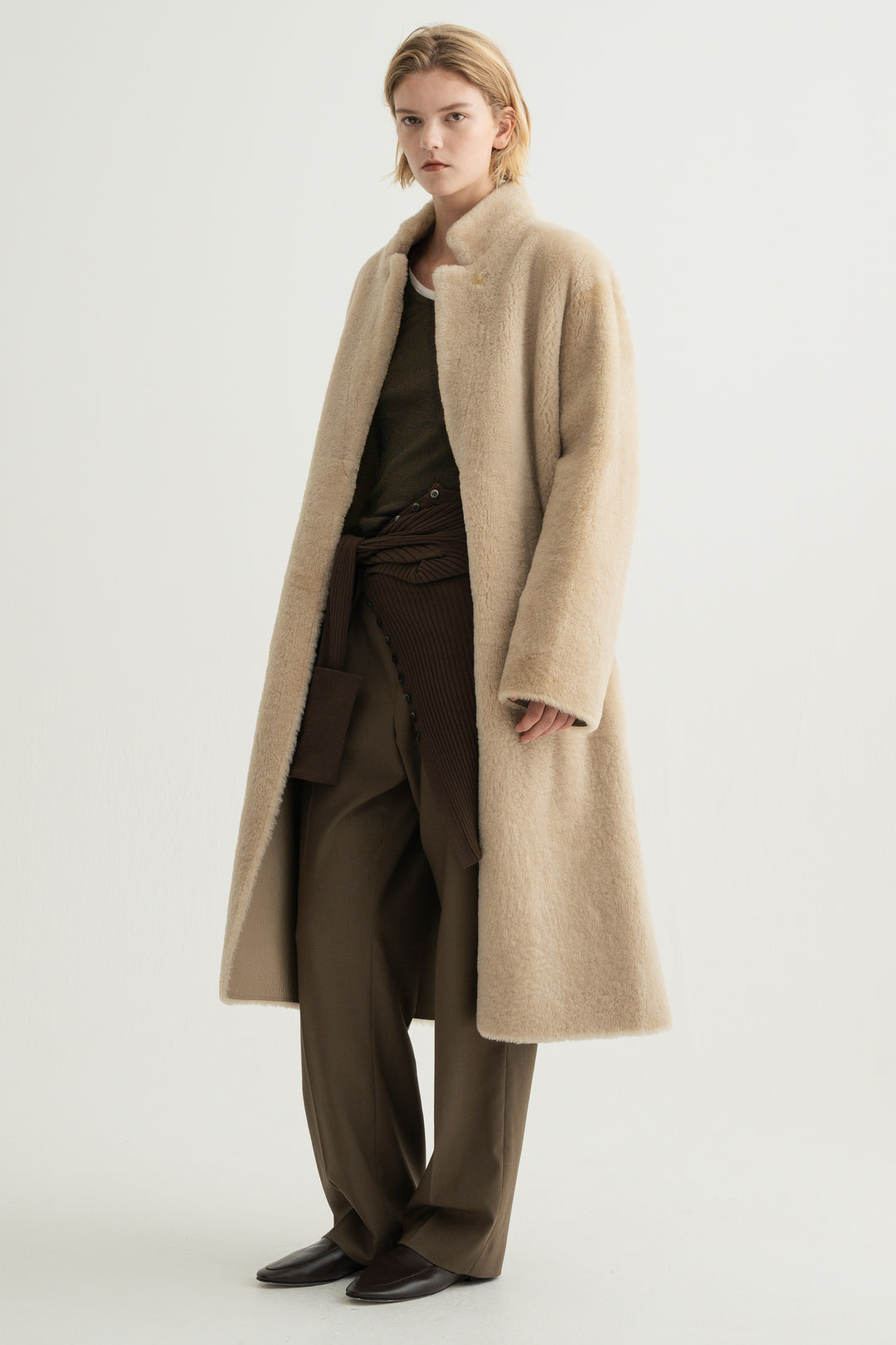 Silk Cotton V/N Long Sleeve / Brown
