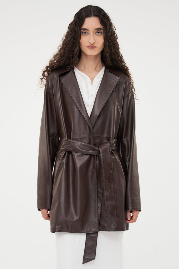Leather Belted Short Coat