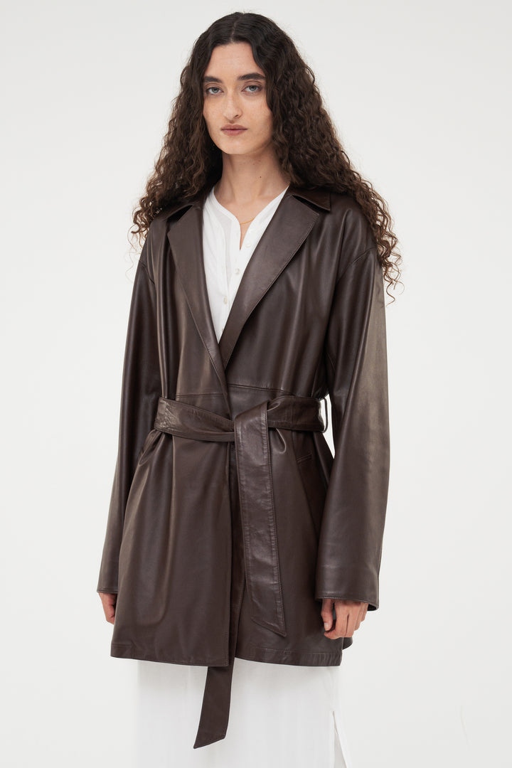 Leather Belted Short Coat