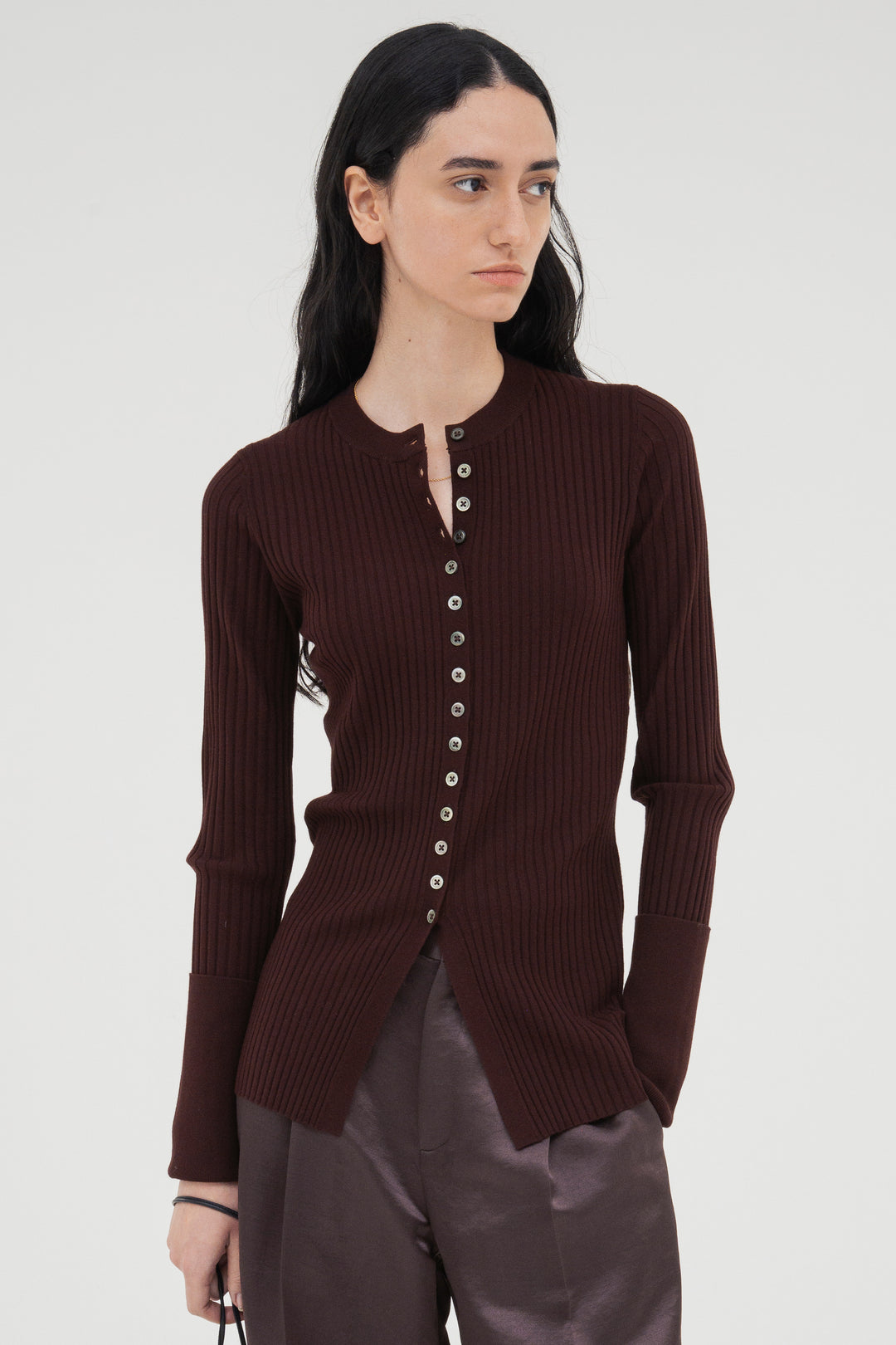 Long Sleeve Rib Cardigan / Black