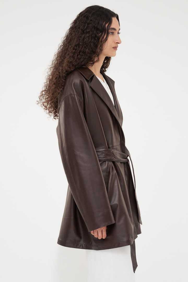 Leather Belted Short Coat