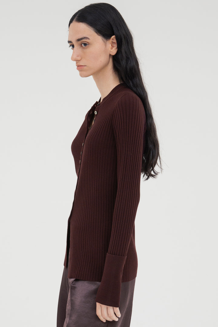Long Sleeve Rib Cardigan / Black