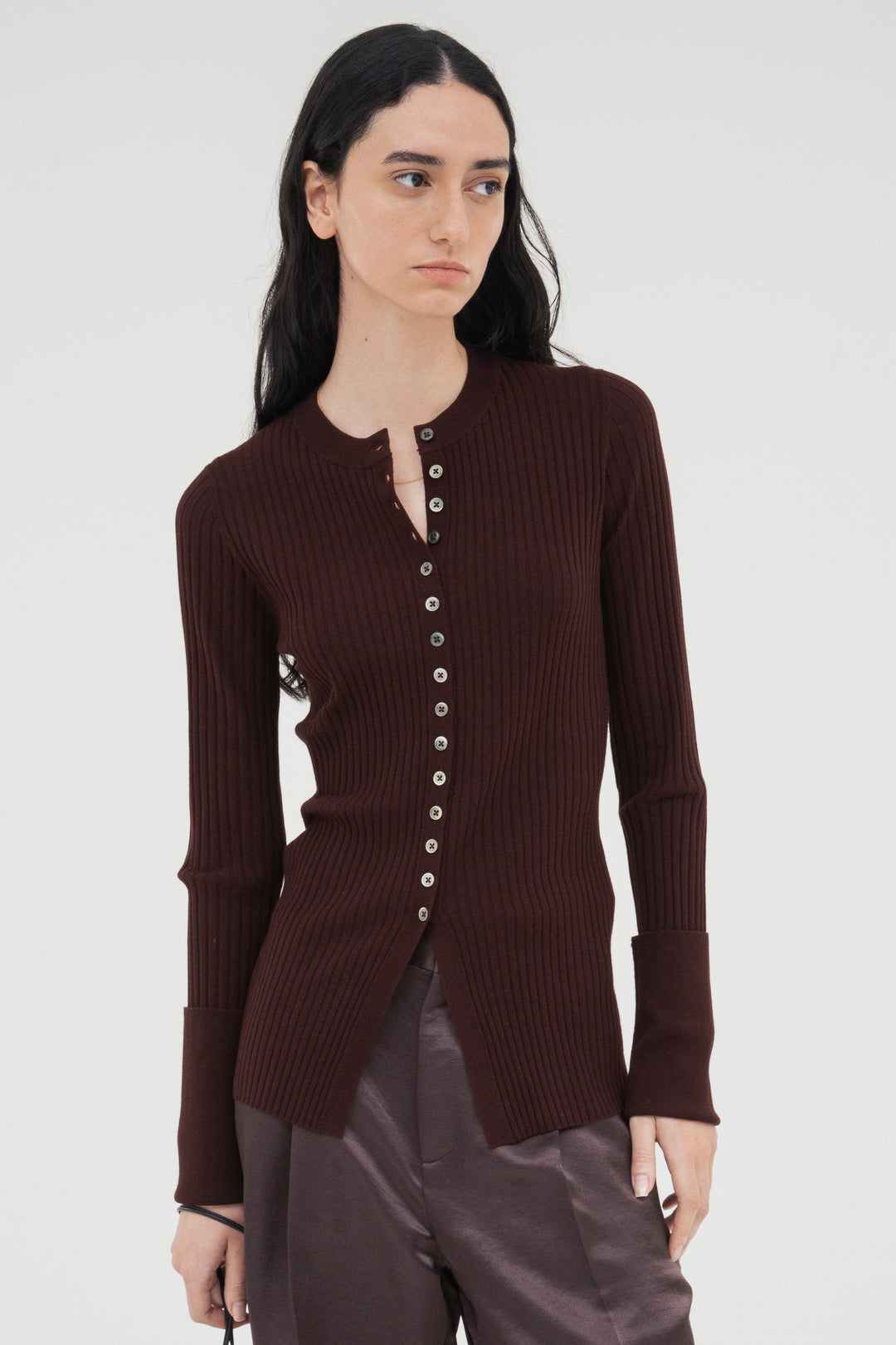 Long Sleeve Rib Cardigan / Black