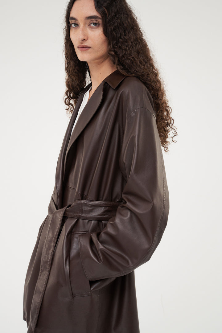 Leather Belted Short Coat