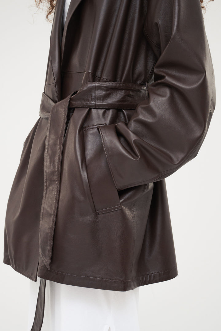 Leather Belted Short Coat