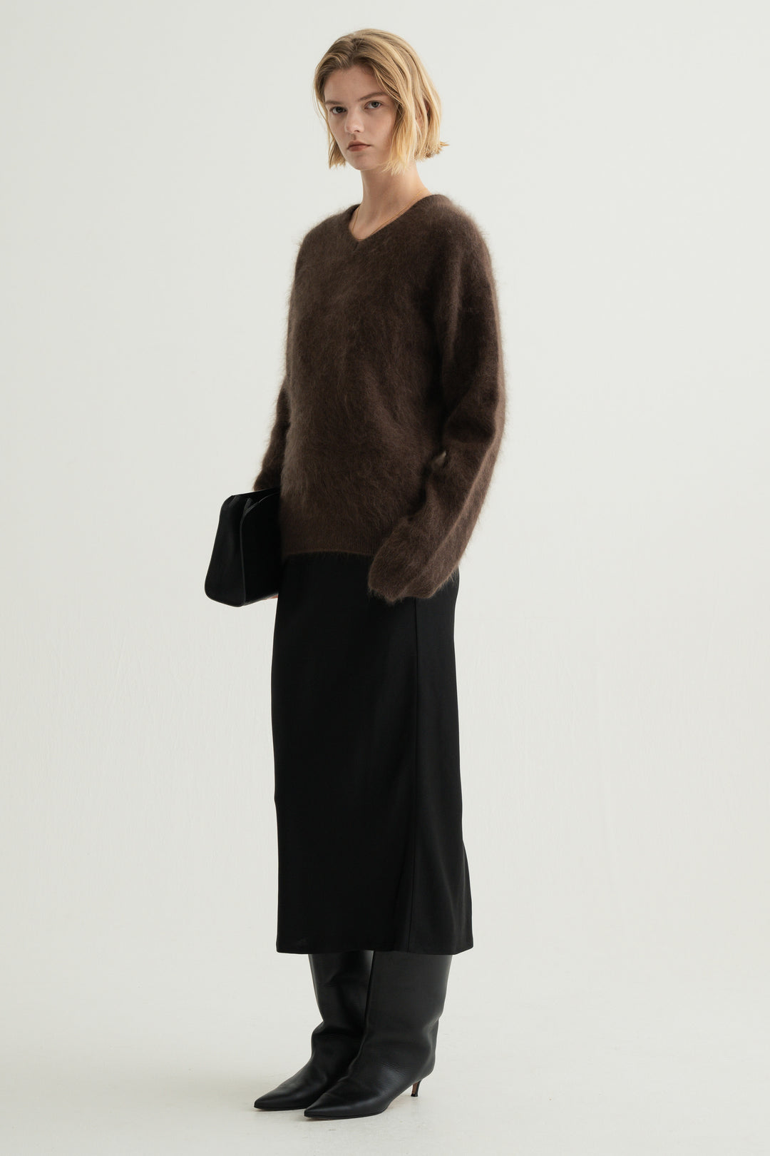 Cashmere Silk Wool V/N Knit / Grey