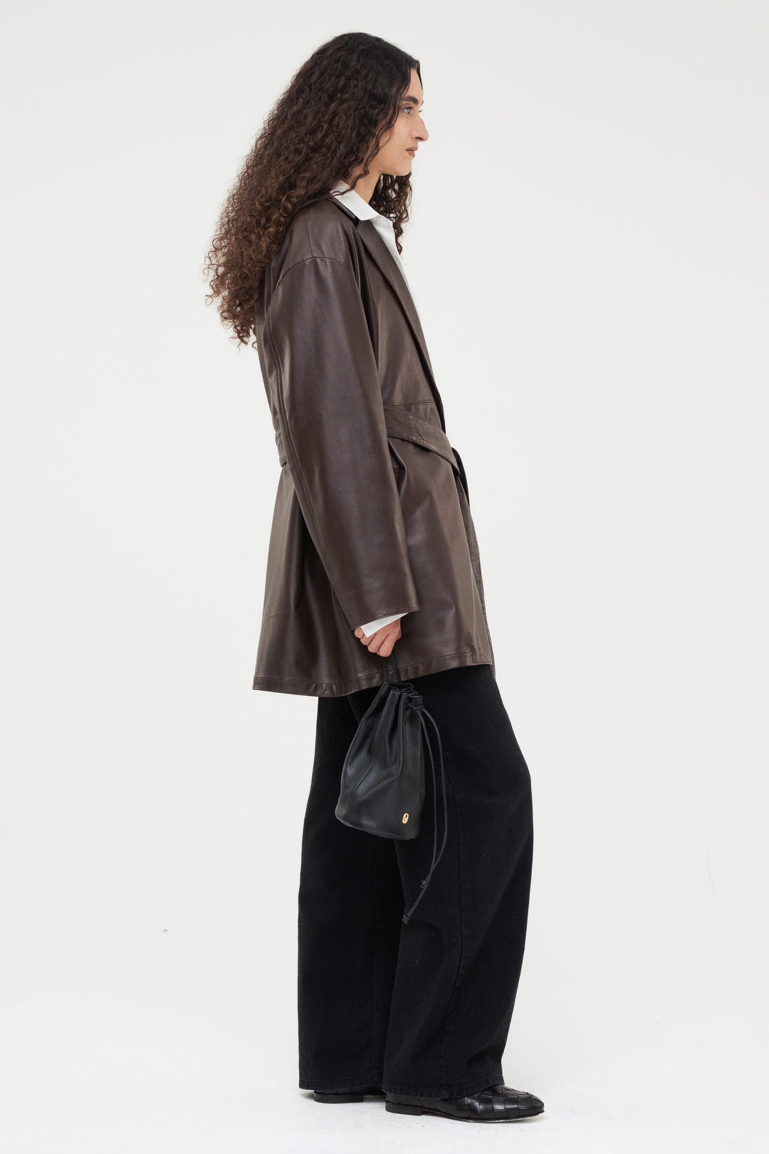 Leather Belted Short Coat