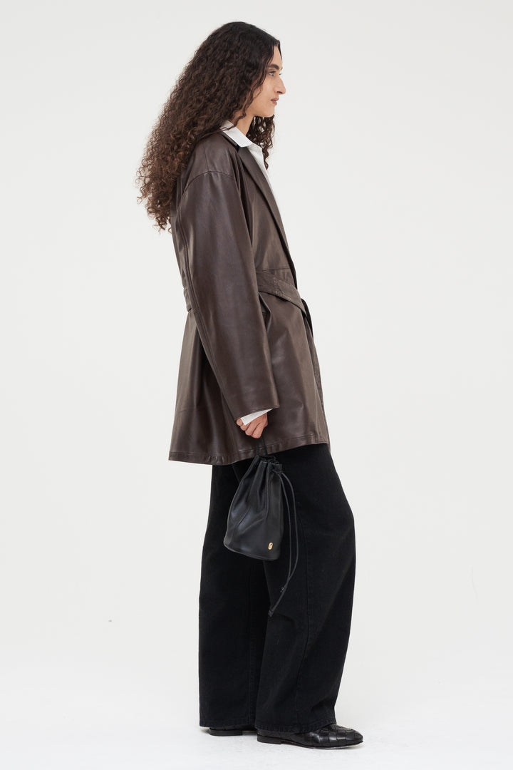 Leather Belted Short Coat