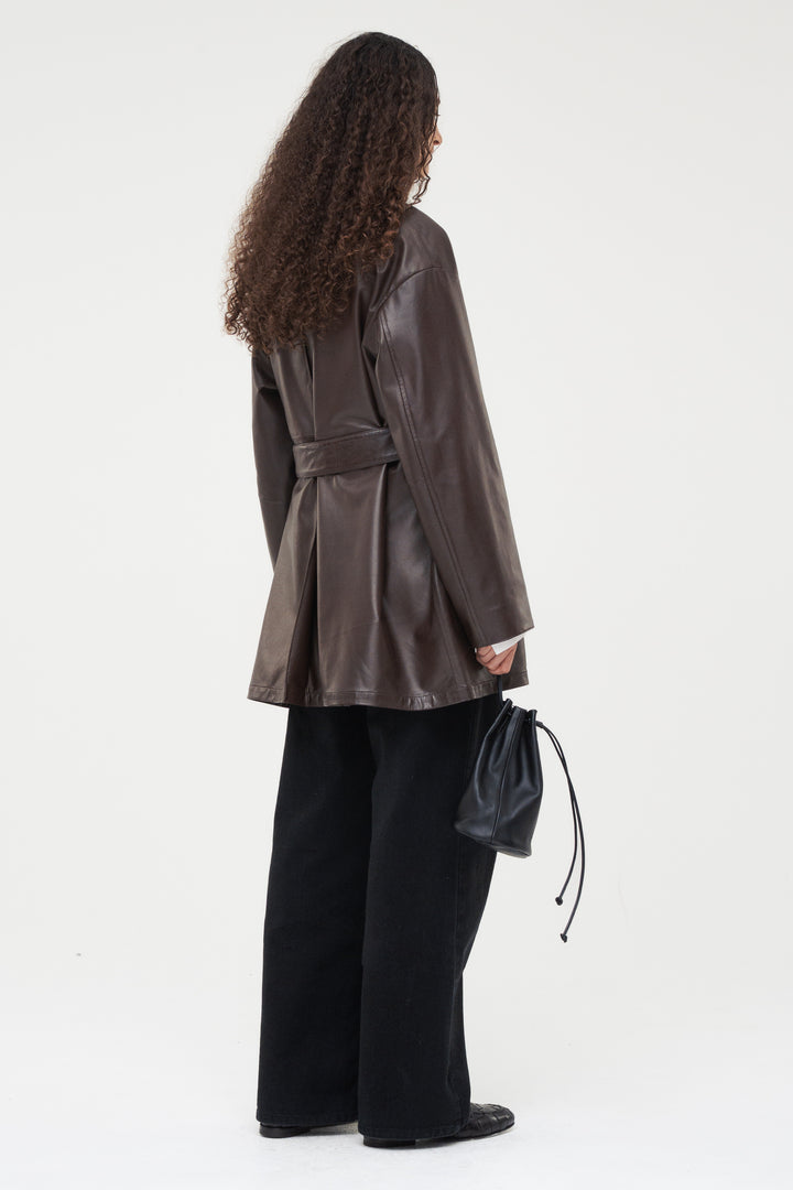 Leather Belted Short Coat