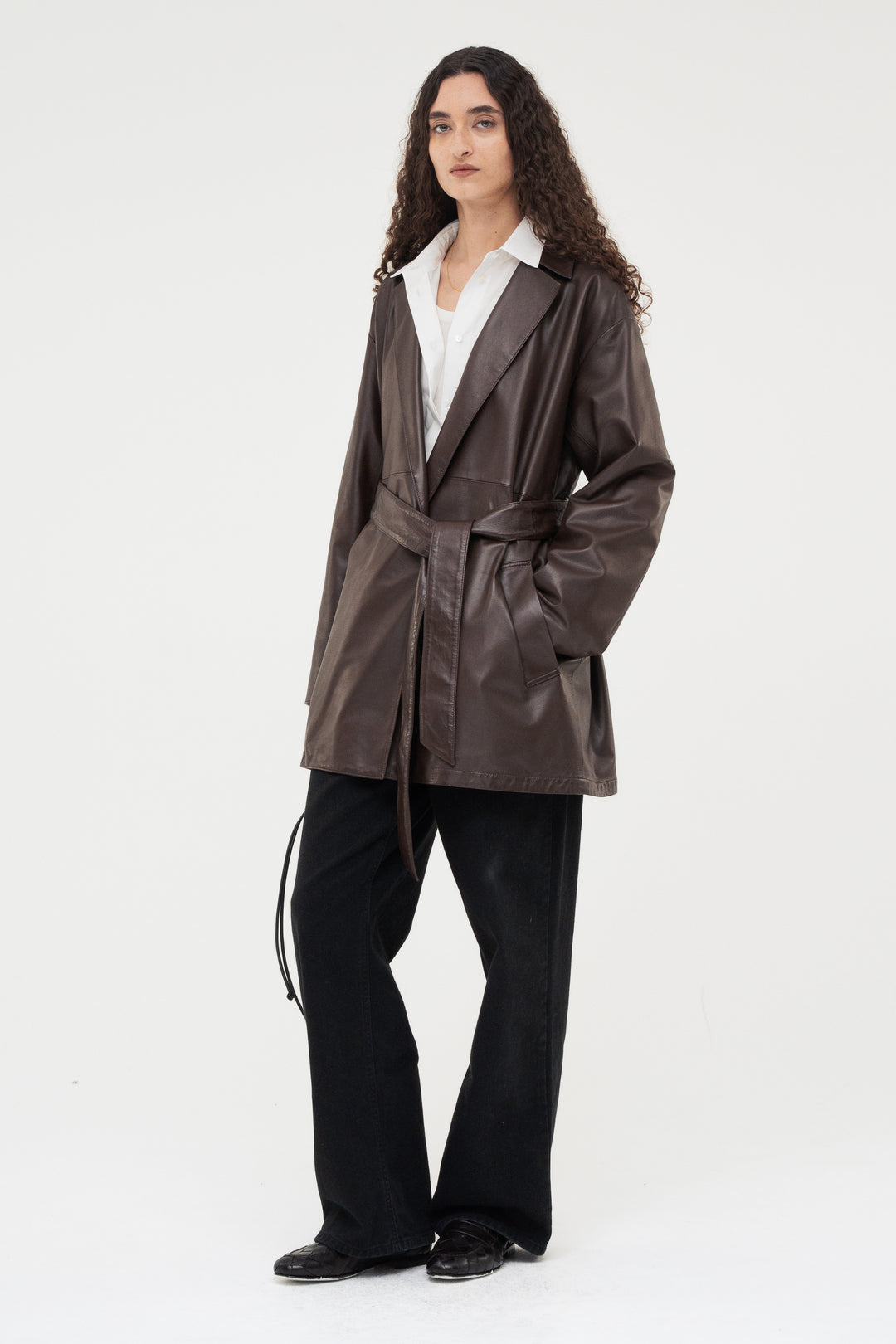 Leather Belted Short Coat