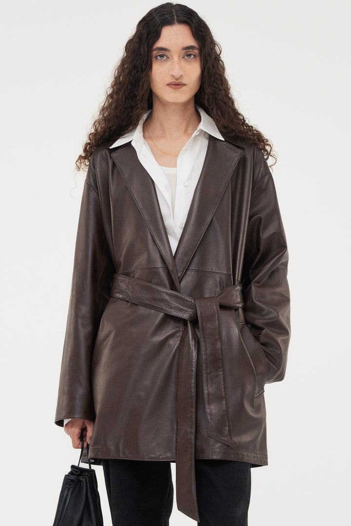 Leather Belted Short Coat