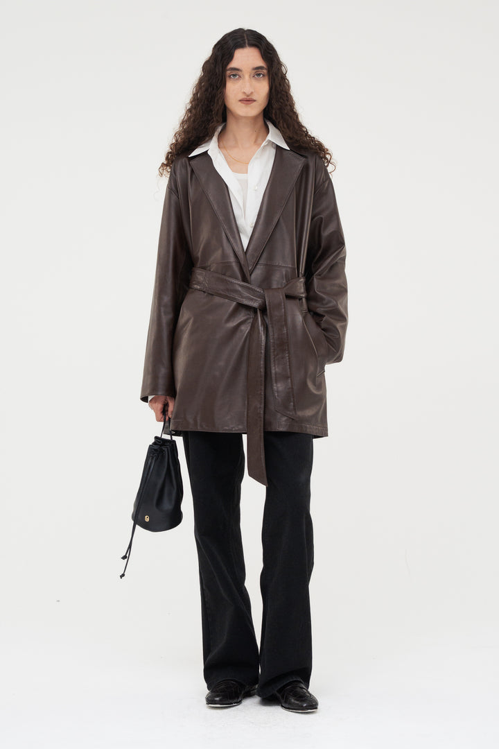 Leather Belted Short Coat