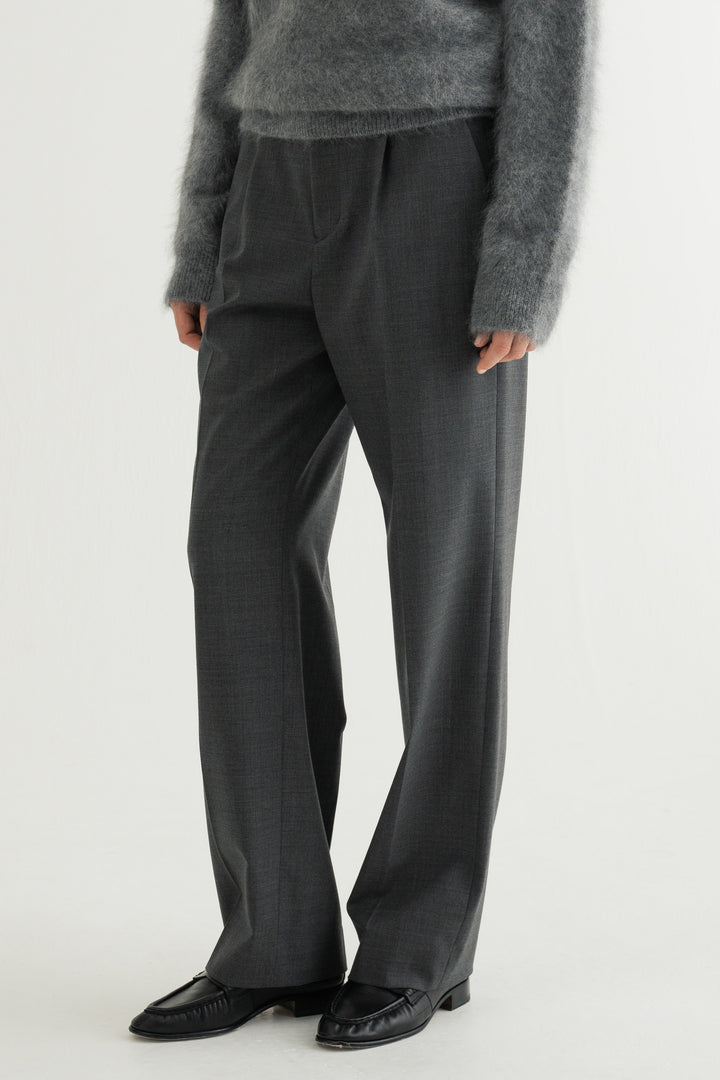 Virgin Wool Slim Straight Pants / Grey