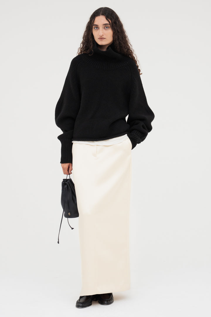 Double Satin Long Skirt / Ecru