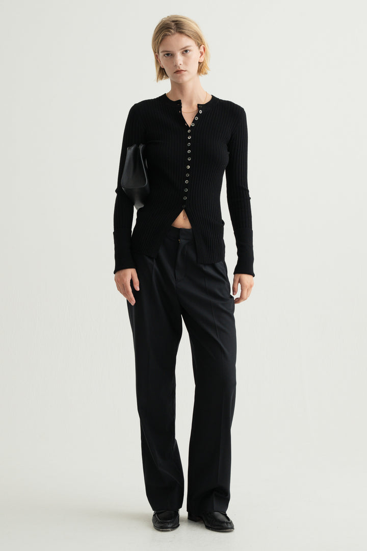 Virgin Wool Slim Straight Pants / Brown