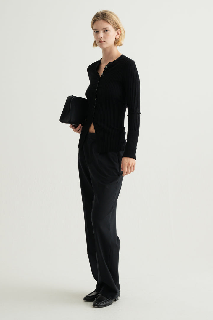Virgin Wool Slim Straight Pants / Brown
