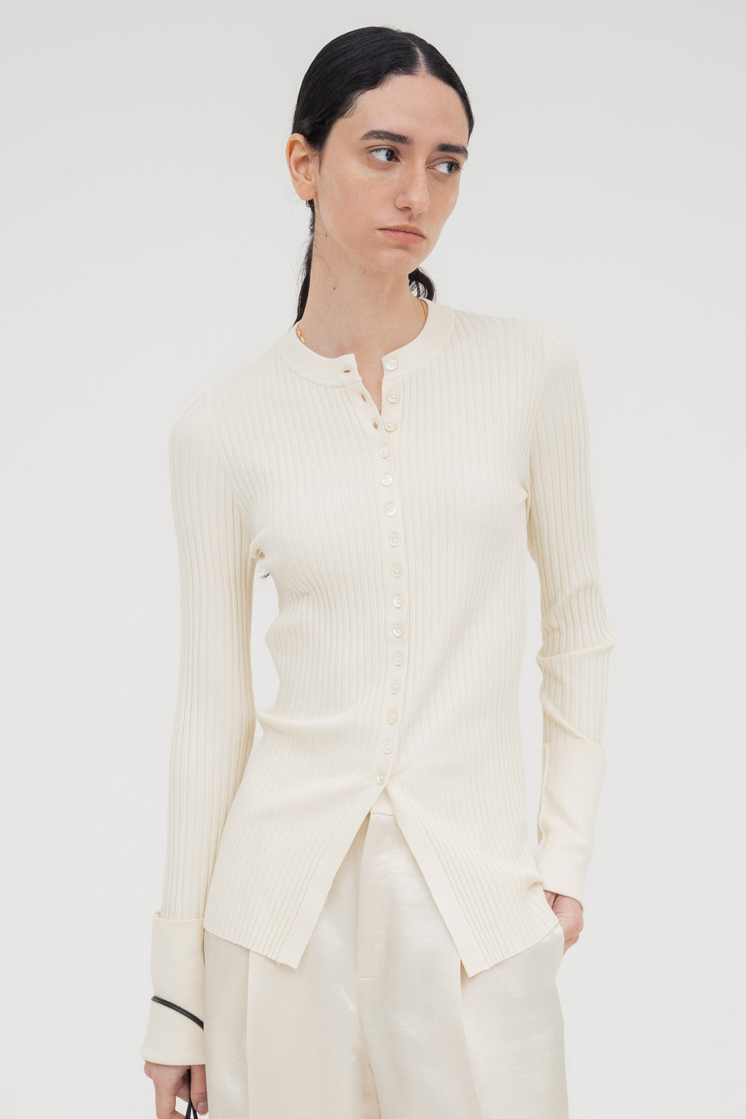 Long Sleeve Rib Cardigan / Black