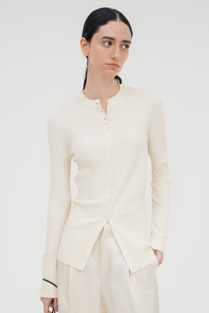 Long Sleeve Rib Cardigan / Black