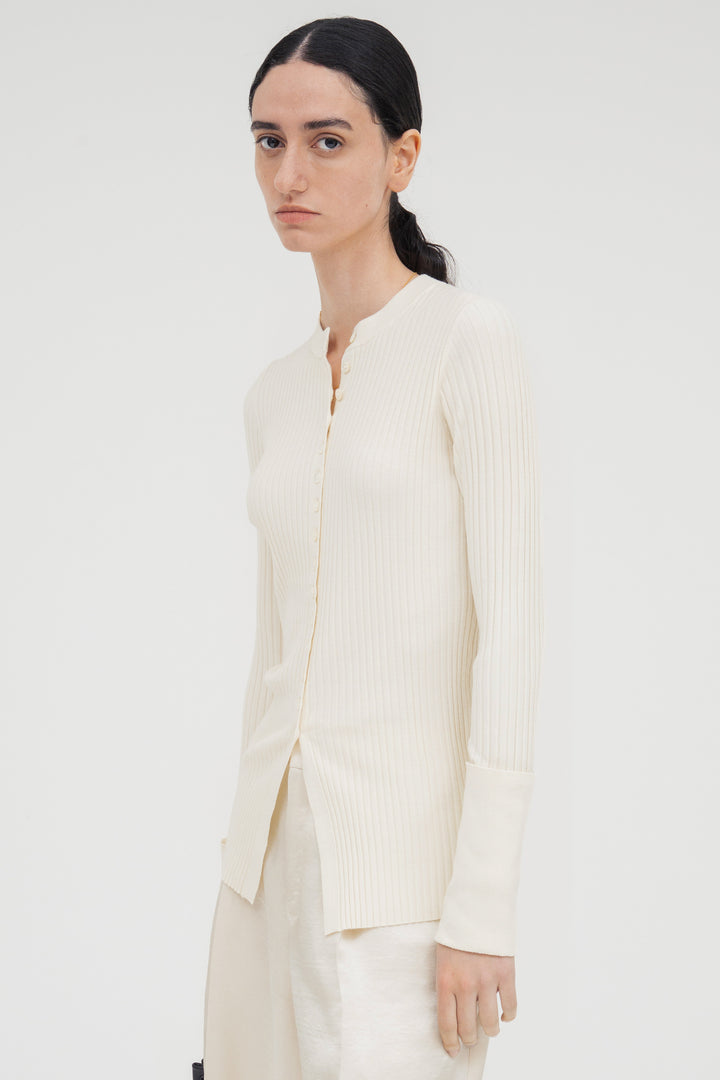 Long Sleeve Rib Cardigan / Black