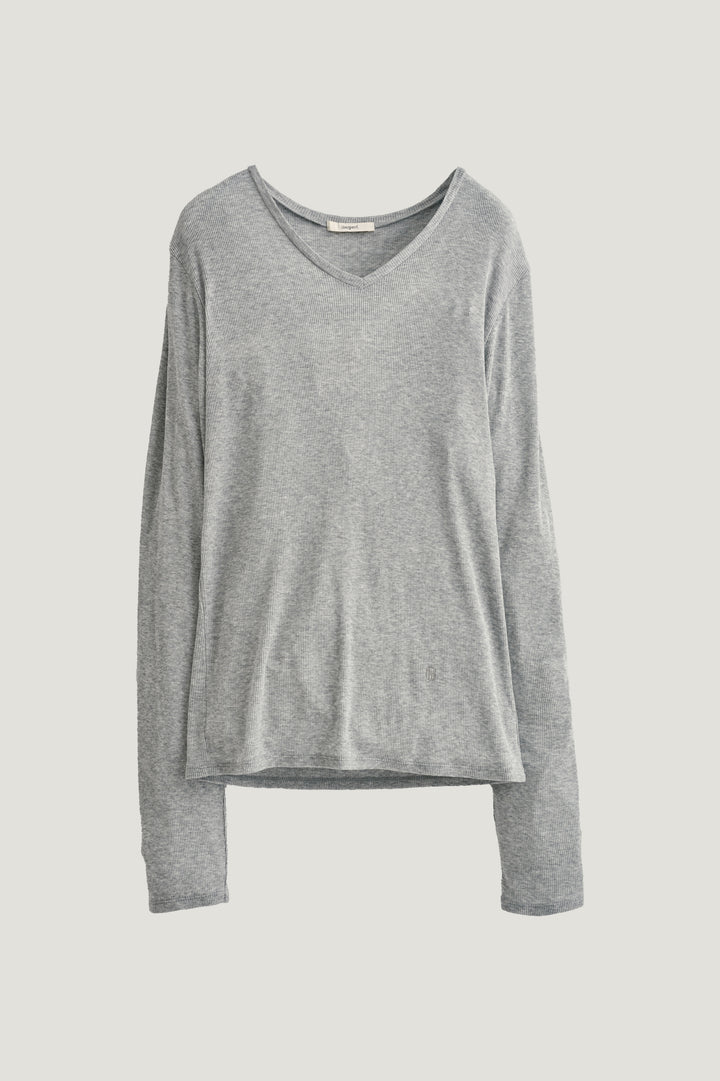 Silk Cotton V/N Long Sleeve / Grey