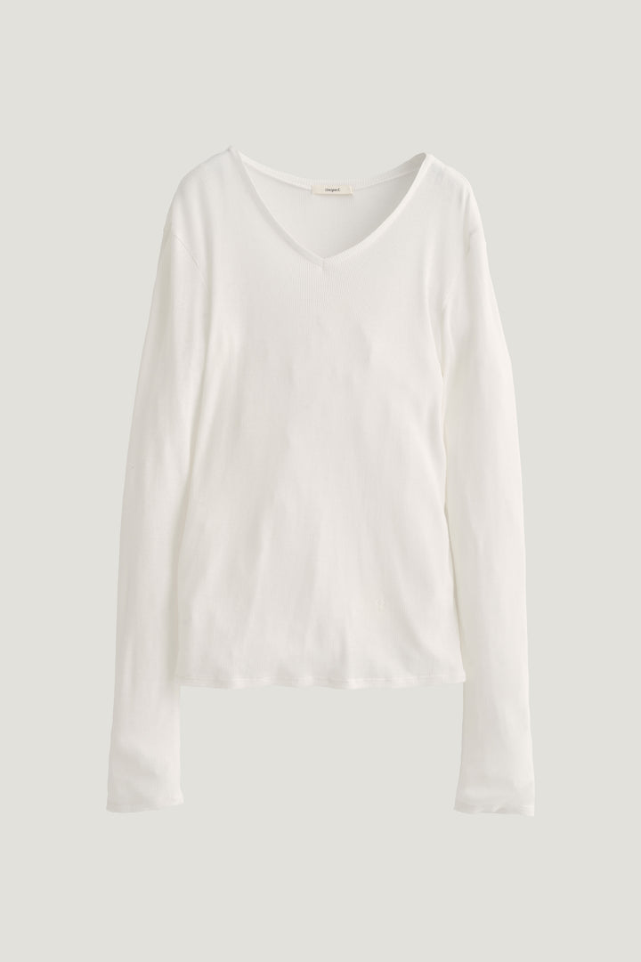Silk Cotton V/N Long Sleeve / White