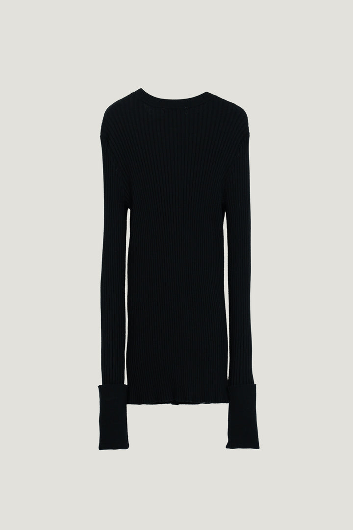 Wool Silk Long Sleeve Cardigan / Black