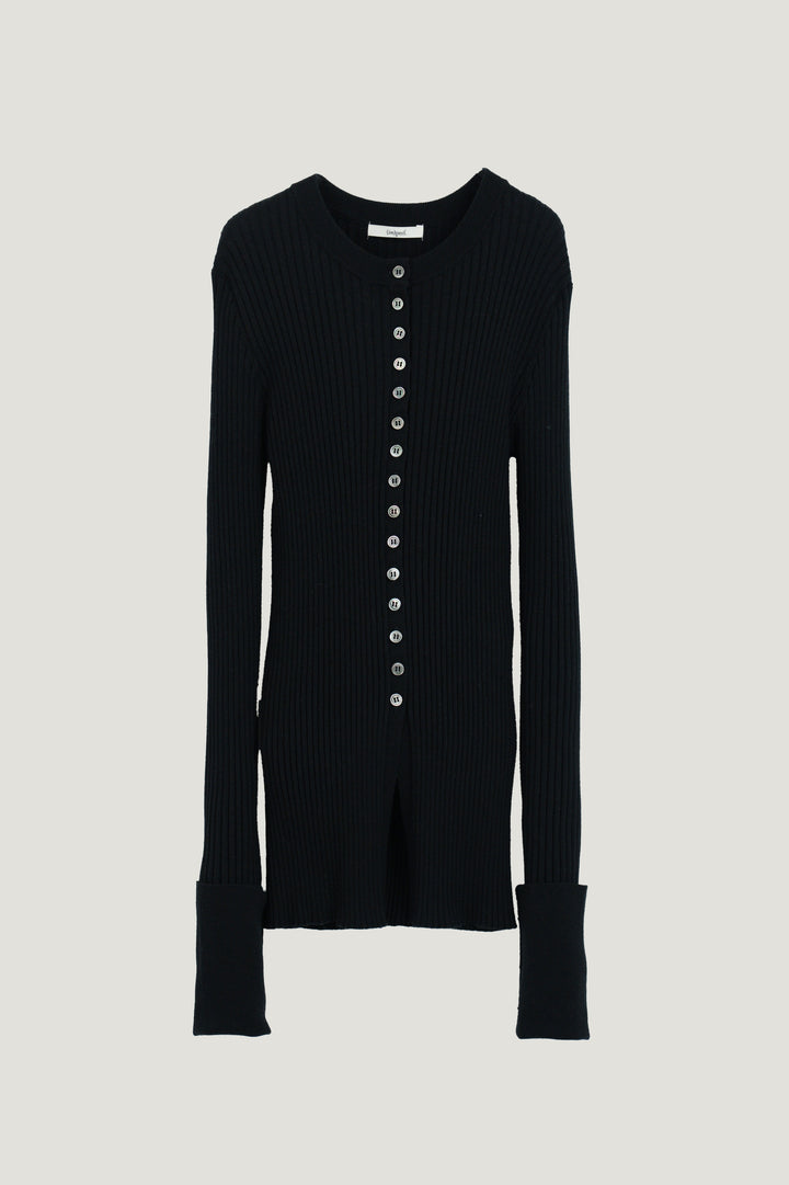Wool Silk Long Sleeve Cardigan / Black