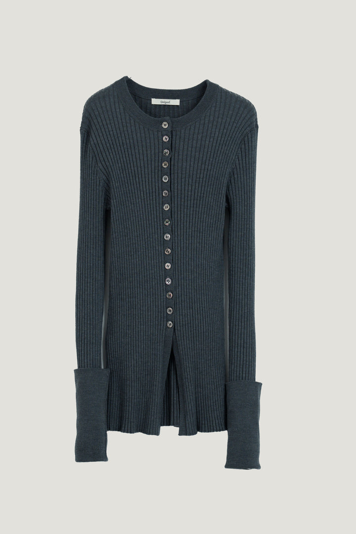 Wool Silk Long Sleeve Cardigan / Grey