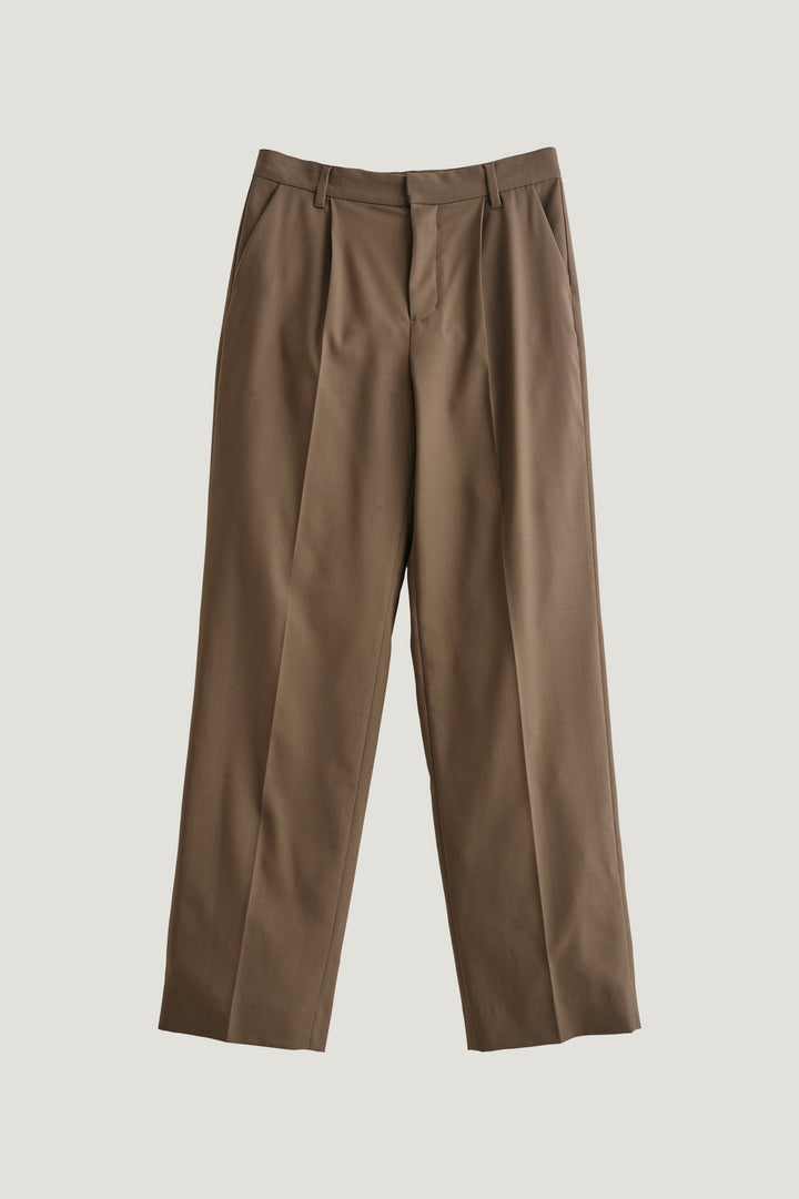 Virgin Wool Slim Straight Pants / Brown