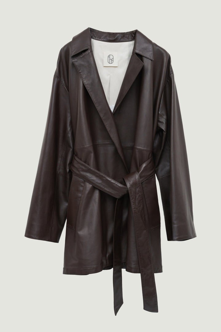 Leather Belted Short Coat